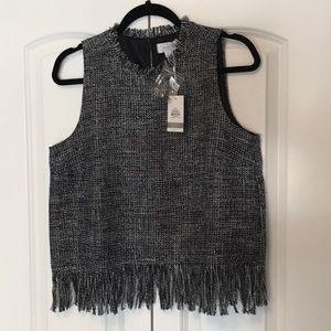 Baker fringe Tank Navy with silver threads, NWT